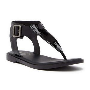 NIB Kork-Ease Catriona Patent Leather Thong Ankle Strap Flat Sandals Black US 6M